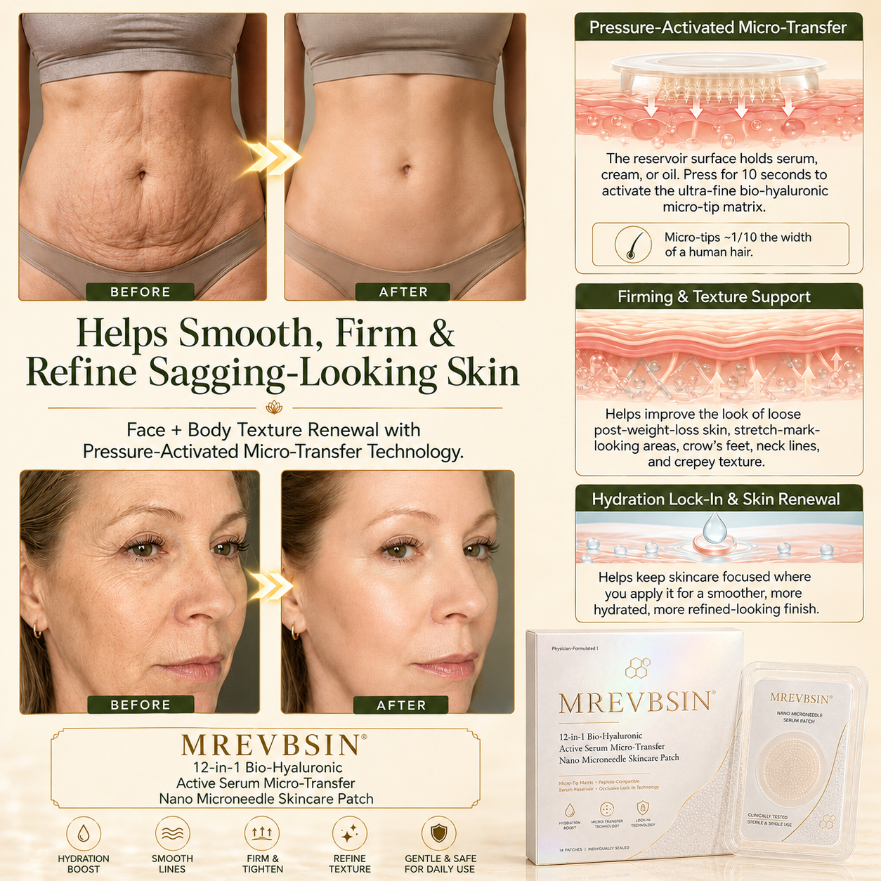 𝐏𝐡𝐲𝐬𝐢𝐜𝐢𝐚𝐧-𝐅𝐨𝐫𝐦𝐮𝐥𝐚𝐭𝐞𝐝 ✨ | 𝐌𝐑𝐄𝐕𝐁𝑺𝑰𝑵® 𝟏𝟐-𝐢𝐧-𝟏 𝐁𝐢𝐨-𝐇𝐲𝐚𝐥𝐮𝐫𝐨𝐧𝐢𝐜 𝐀𝐜𝐭𝐢𝐯𝐞 𝐒𝐞𝐫𝐮𝐦 𝐌𝐢𝐜𝐫𝐨-𝐓𝐫𝐚𝐧𝐬𝐟𝐞𝐫 × 𝐍𝐚𝐧𝐨 𝐌𝐢𝐜𝐫𝐨𝐧𝐞𝐞𝐝𝐥𝐞 𝐒𝐤𝐢𝐧𝐜𝐚𝐫𝐞 𝐏𝐚𝐭𝐜𝐡 𝐰𝐢𝐭𝐡 𝐌𝐢𝐜𝐫𝐨-𝐓𝐢𝐩 𝐌𝐚𝐭𝐫𝐢𝐱, 𝐏𝐞𝐩𝐭𝐢𝐝𝐞-𝐂𝐨𝐦𝐩𝐚𝐭𝐢𝐛𝐥𝐞 𝐒𝐞𝐫𝐮𝐦 𝐑𝐞𝐬𝐞𝐫𝐯𝐨𝐢𝐫 & 𝐎𝐜𝐜𝐥𝐮𝐬𝐢𝐯𝐞 𝐋𝐨𝐜𝐤-𝐈𝐧 𝐓𝐞𝐜𝐡𝐧𝐨𝐥𝐨𝐠𝐲